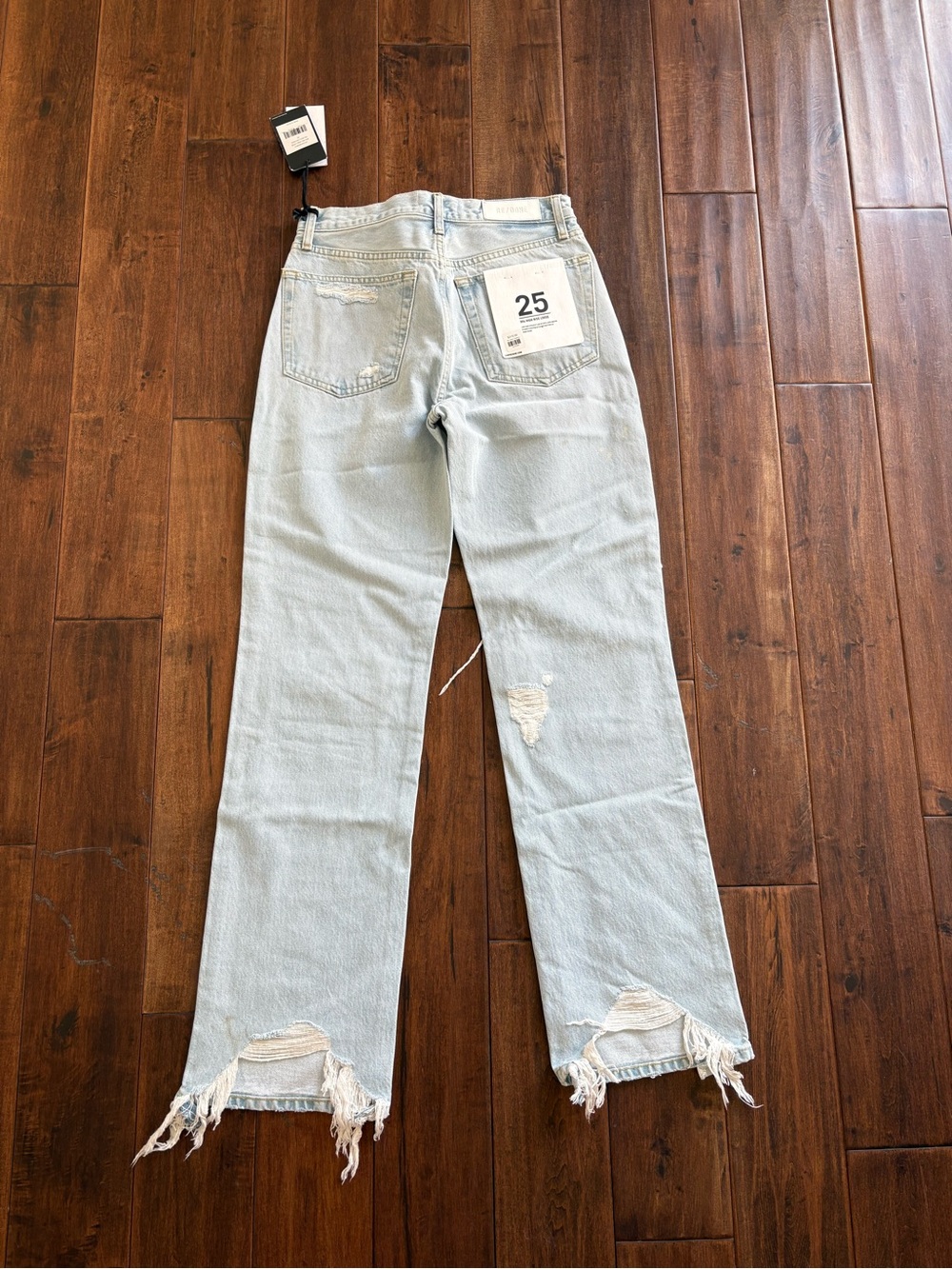 Re/Done Light Blue Distressed Straight-Leg Jeans